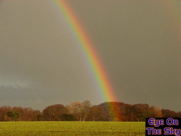 A bright rainbow near Rhosllanerchrugog